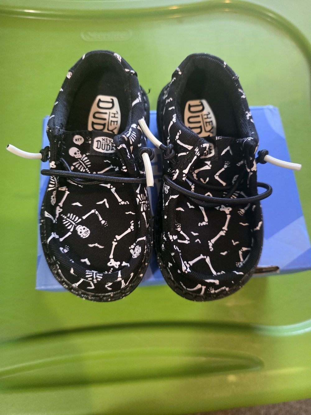 Hey Dude Kids Black Skeleton Print Slip-On Sneakers